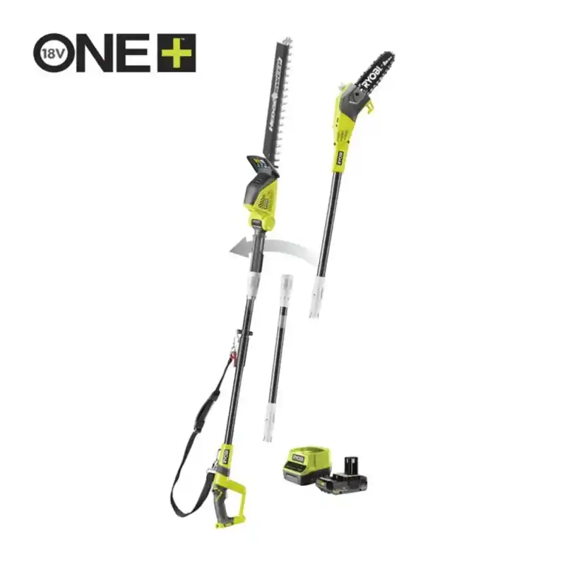 COMBO 2-EN-1 – ELAGUEUR 20 CM – TAILLE HAIES SUR PERCHE 45 CM – BATTERIE ET CHARGEUR 2.0AH – RYOBI – RPP1820PT1845-120 – Petit Prix