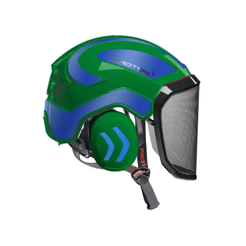 CASQUE DE PROTECTION INTEGRAL ARBORISTE – TRONCONNAGE – ELAGAGE – VERT ET BLEU METALLISE – Vert et Bleu métallisé Quantité Limitée