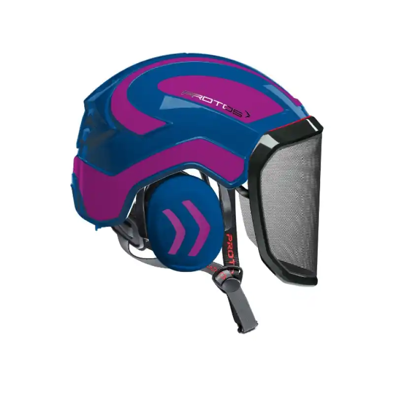 CASQUE DE PROTECTION INTEGRAL ARBORISTE – TRONCONNAGE – ELAGAGE – Bleu et Rose Usine Directe