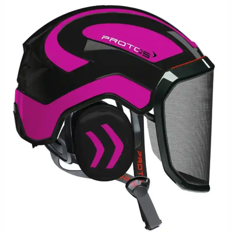 CASQUE DE PROTECTION INTEGRAL ARBORISTE – TRONCONNAGE – ELAGAGE – NOIR ET ROSE – Bon Marché