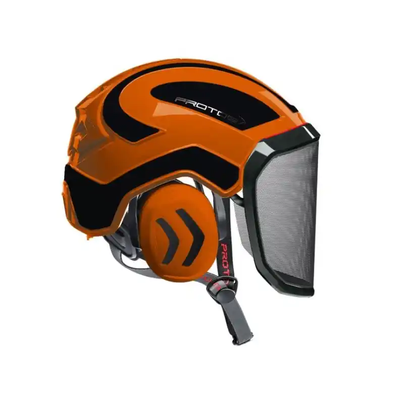 CASQUE DE PROTECTION INTEGRAL ARBORISTE – TRONCONNAGE – ELAGAGE – ORANGE ET NOIR – Certifié