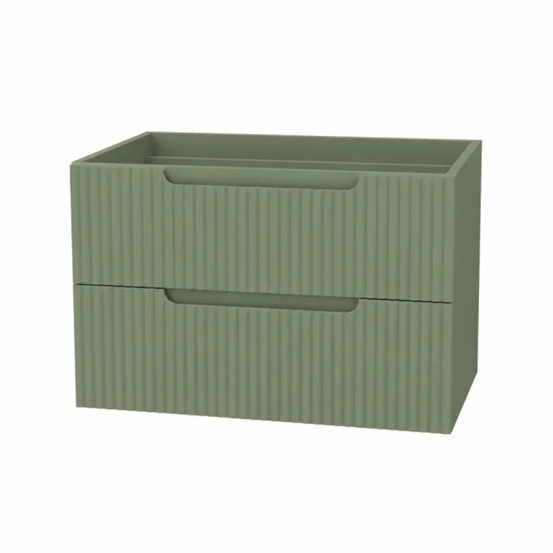 Populaire Meuble salle de bains suspendu 80 cm – 2 tiroirs MDF ondulé – vert olive – Emilien