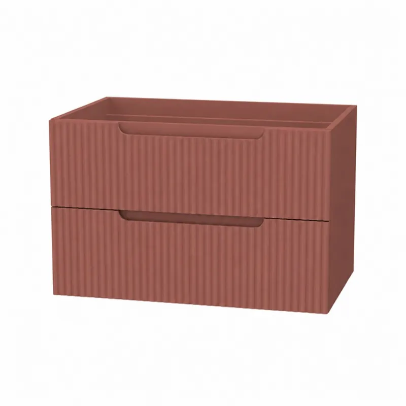 Meuble salle de bains suspendu 80 cm – 2 tiroirs MDF ondulé – terracotta – Emilien Offre Exclusive