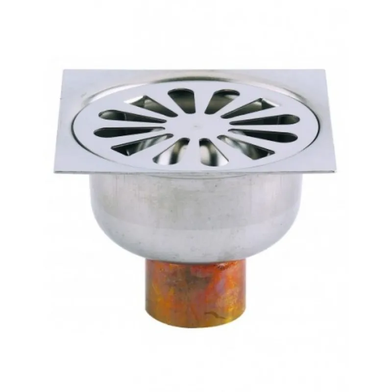 Siphon de sol en laiton 100×100 mm – hauteur 77 mm – sortie verticale Paiement Sécurisé