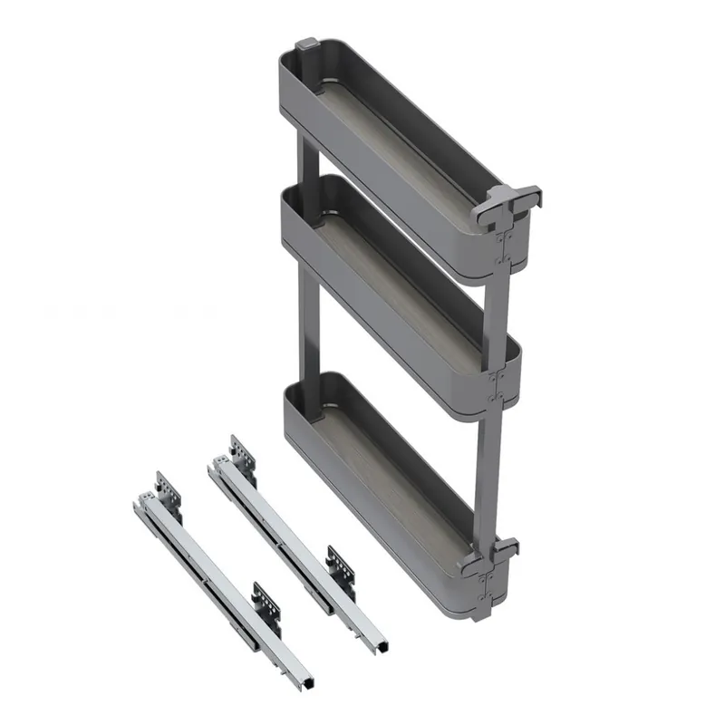 Porte-bouteilles latéral extractible Harmony anthracite – 3 paniers Populaire