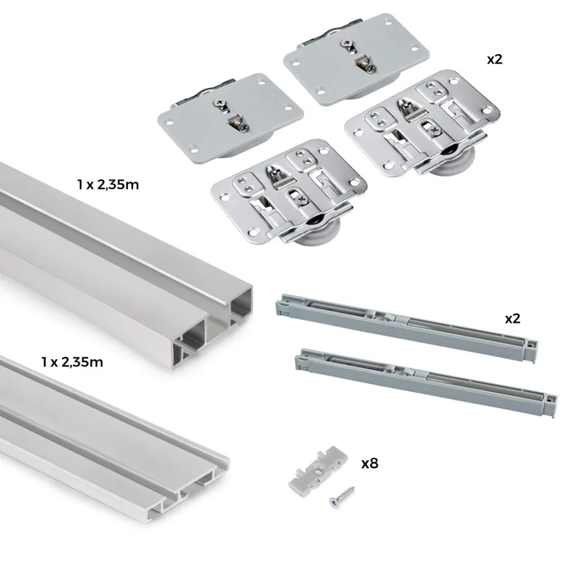 Certifié Système 2 portes coulissantes – rails de surface 2,35 m – anodisé mat