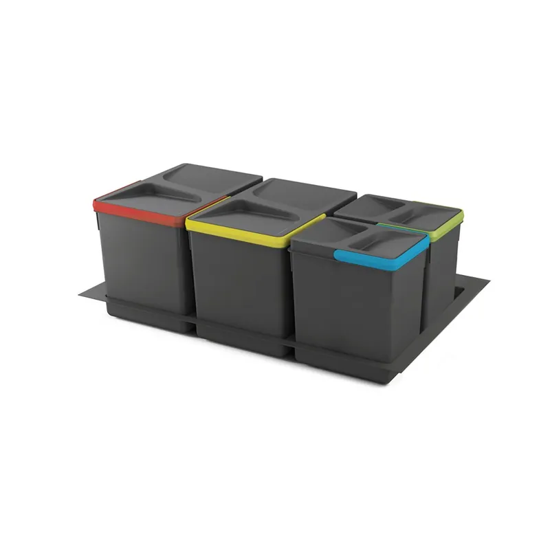 Satisfait Ou Remboursé Poubelles de recyclage – 2 x 15L + 2 x 7L – 800mm – plastique – gris