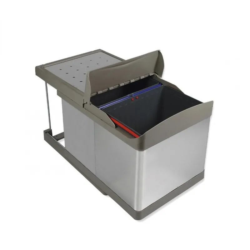 Poubelles de recyclage pour la cuisine – 2 x 16 litres – gris Réduction