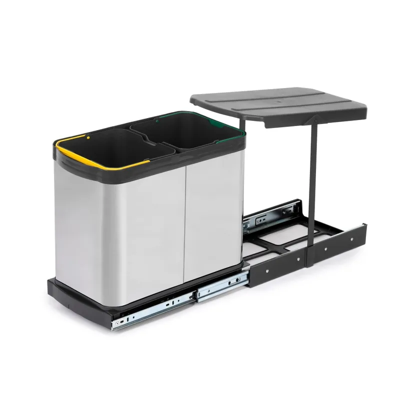 Poubelle de recyclage pour cuisine -2 x 12 L -inox -fixation au fond Commande En Gros
