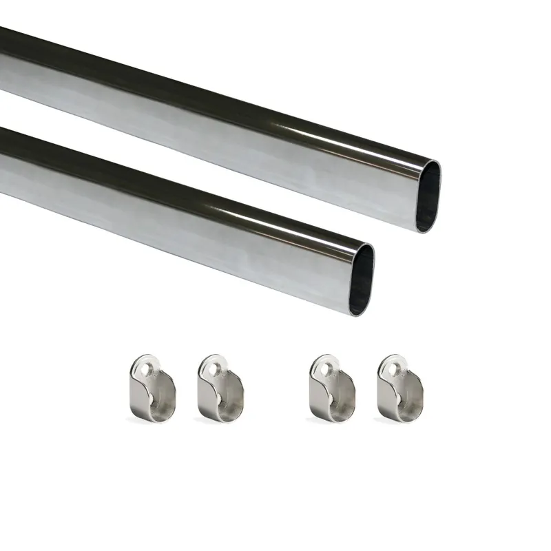 Expédié Aujourd’hui Tube de penderie ovale 30 x 15mm – acier chromé – avec supports – par 2