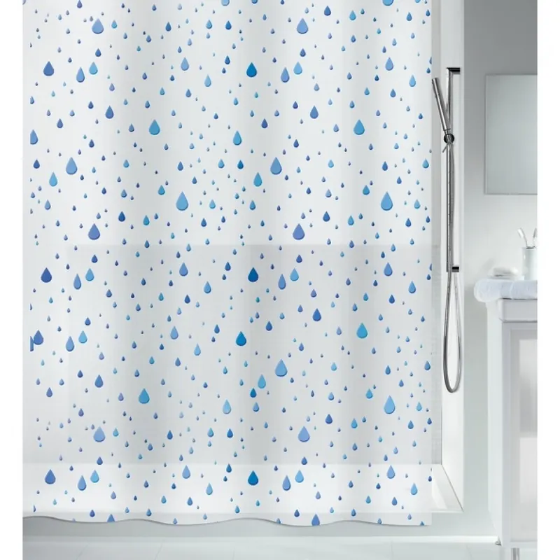 Dernière Chance Rideau de douche – 180 x 200 cm – Bleu et Blanc – Peva – Waterdrop