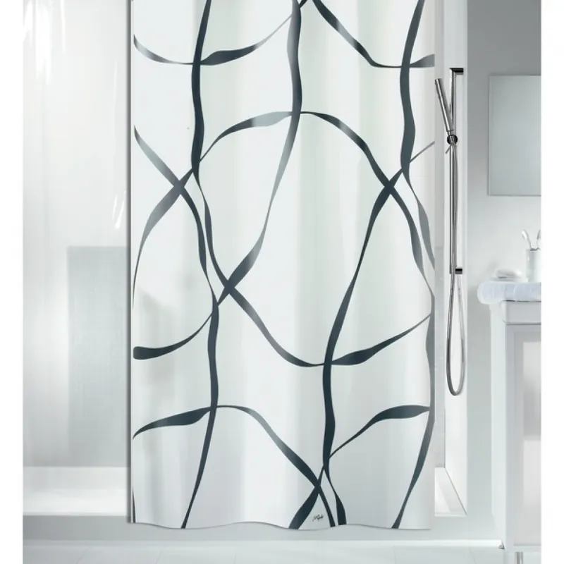 Prix Bas Rideau de douche – 180 x 180 cm – Noir et Blanc – Polyester – Ribbon