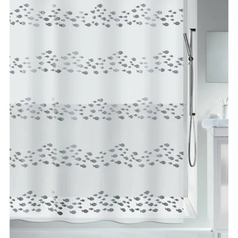 Vente Directe Rideau de douche – 180 x 200 cm – Argent – Peva – Shore