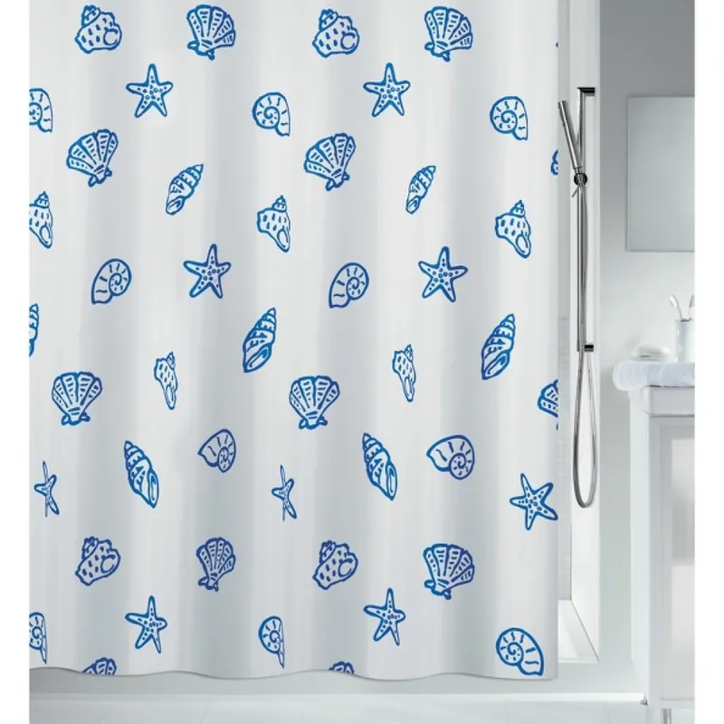 Rideau de douche – 180 x 200 cm – Bleu et Blanc – Polyester – Concha Vente Directe