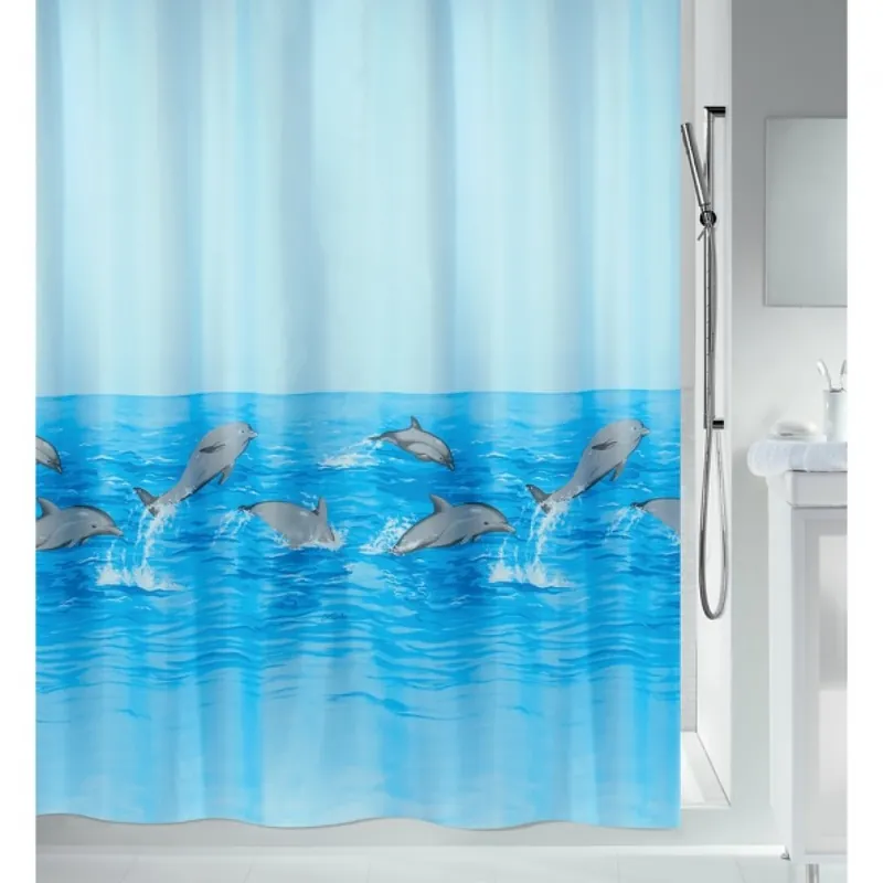 Soldes Rideau de douche – 120 x 200 cm – Bleu – Polyester – Motif Dauphin