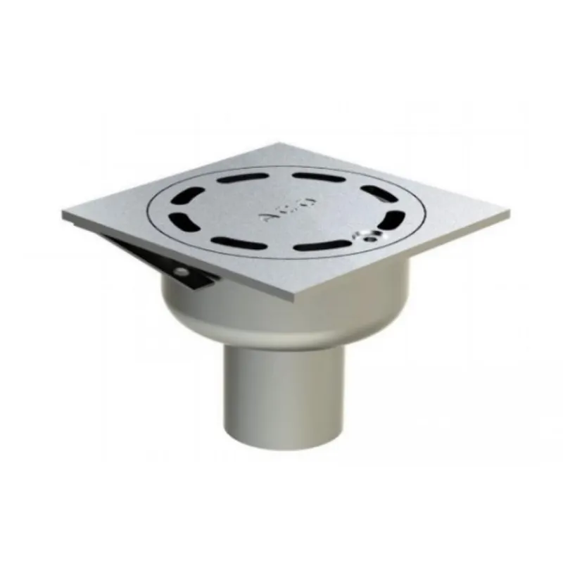 Achat Immédiat Siphon de sol inox 100×100 mm H35 mm à sortie verticale – Netdrain Standard