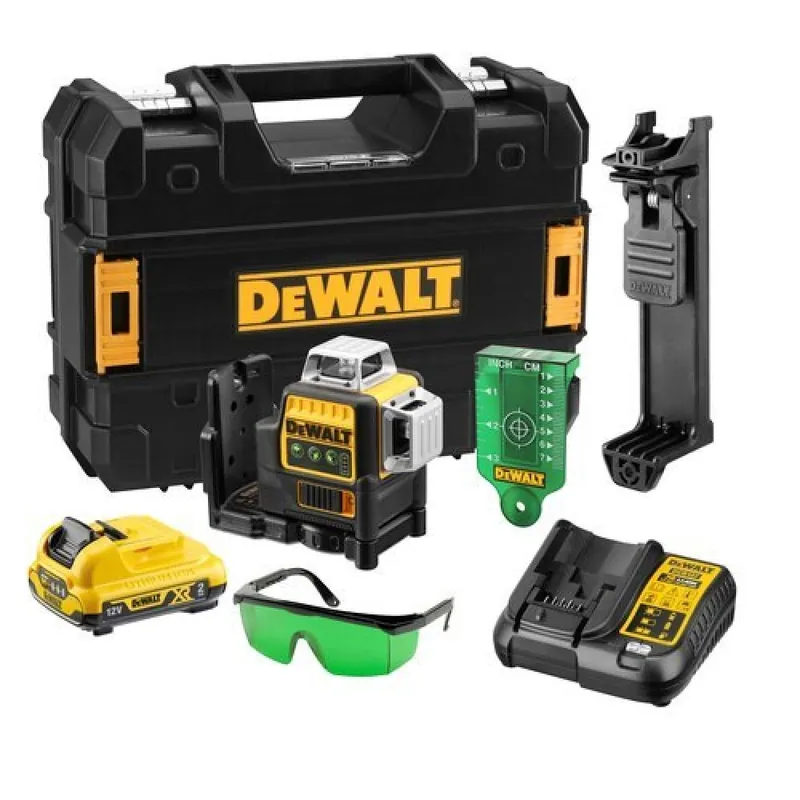 Niveau laser multilignes 3×360° 10,8V + batterie 2Ah, chargeur et coffret T-Stak – DCE089D1G-QW Haute Qualité