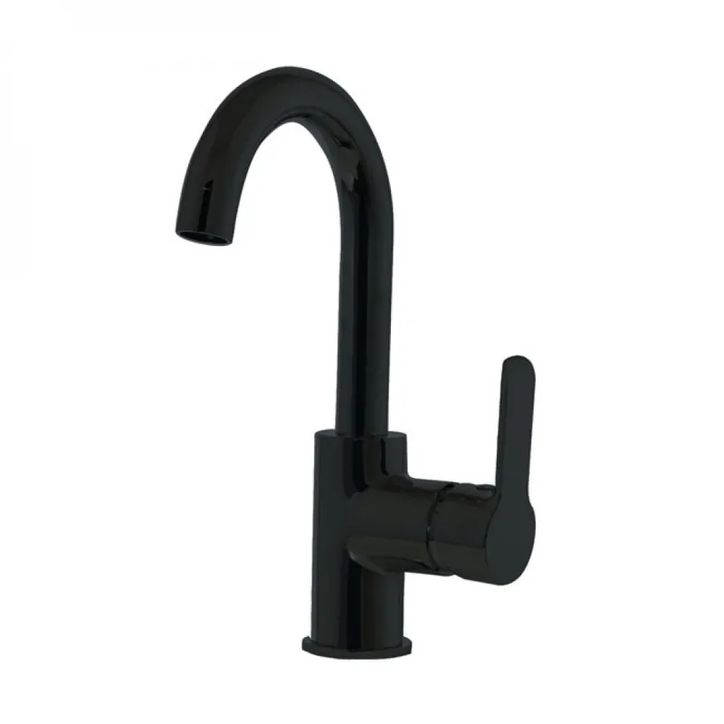 Mitigeur lavabo col de cygne en laiton – noir mat – KING Livraison Express